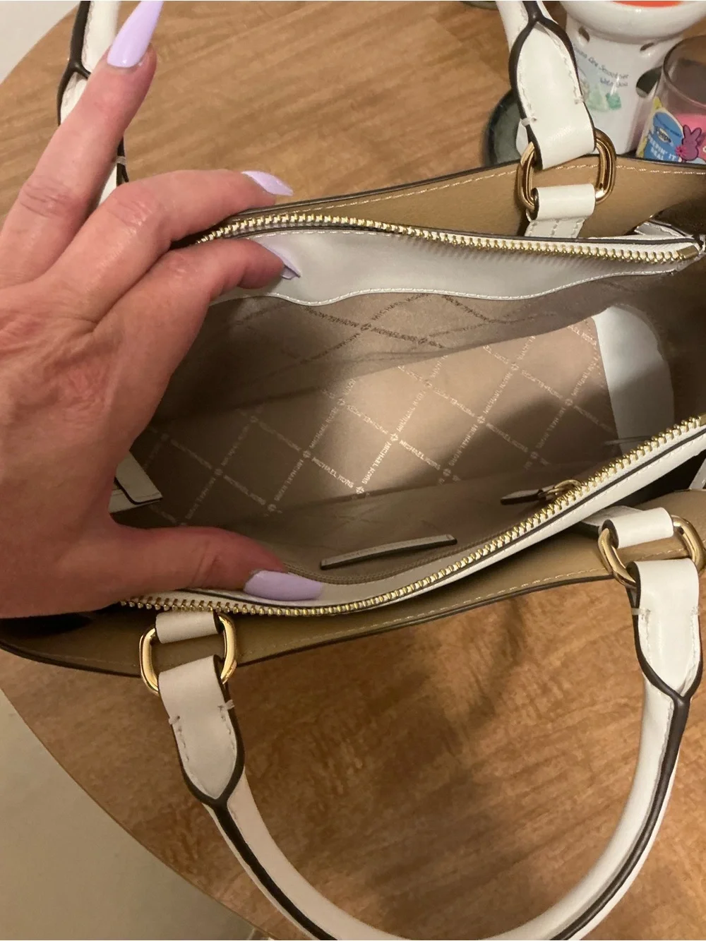 Michael Kors Cream Leather Satchel with Gold Hardware